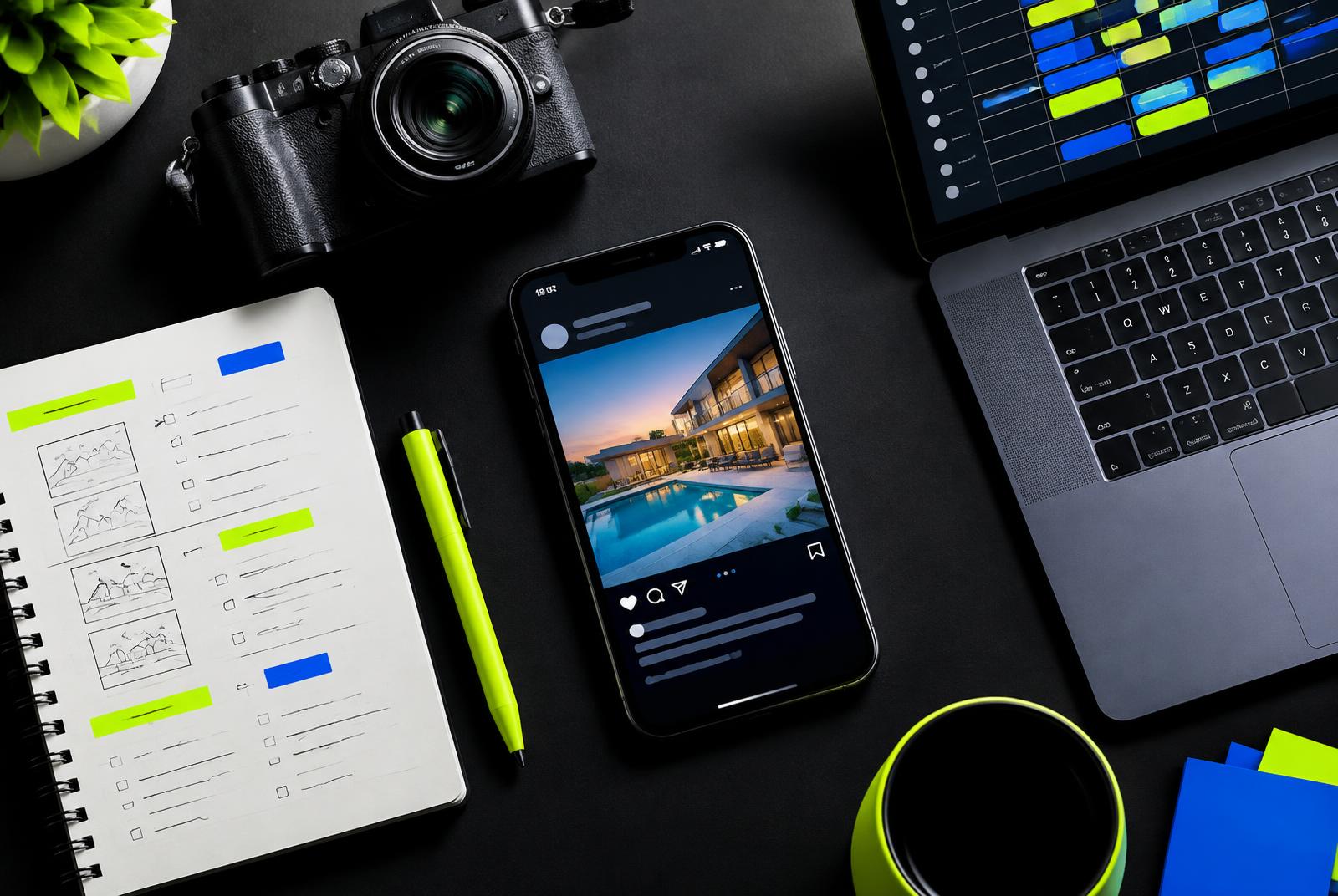 Real estate social media content planning desk